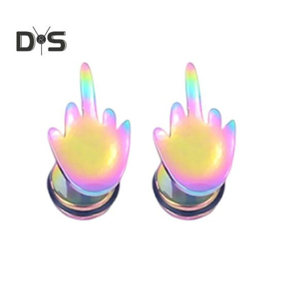 (multicolor) Middle Finger Earrings For Men Women Stainless Steel Hip-hop Stud Earrings Cool Funky Streetwear Jewelry