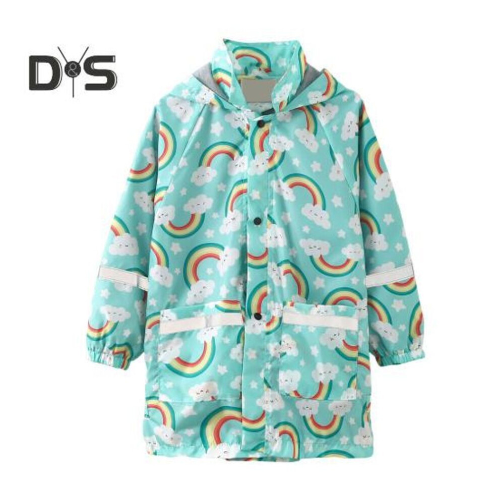 (as the picture, 110 cm G) Kids Raincoat Cartoon Print Waterproof Hooded Jacket Lightweight Snap Windbreaker with Pockets for Outdoor Activities 3-11 Years