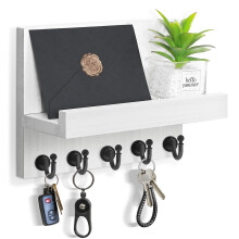 HONJIN Key Holder for Wall: Easy Installation Mail Organizer Wall Mount Hanging Key Rack for Kitchen and Entryway Decor with 5 Sturdy Key Hooks (White