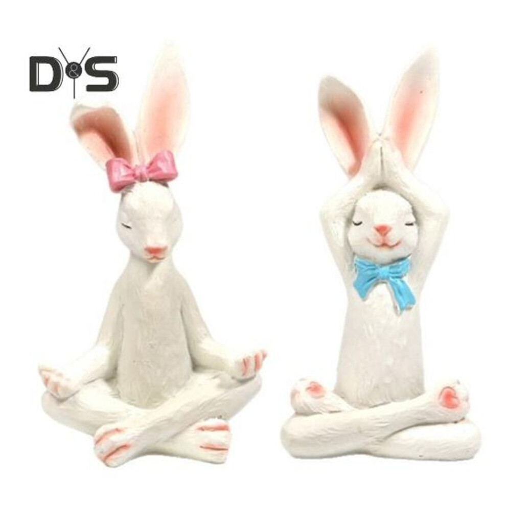 2pcs Yoga Rabbit Ornaments Hand-painted Bunny Sculptures Resin Art Crafts Indoor Outdoor Statues Garden Home Decor
