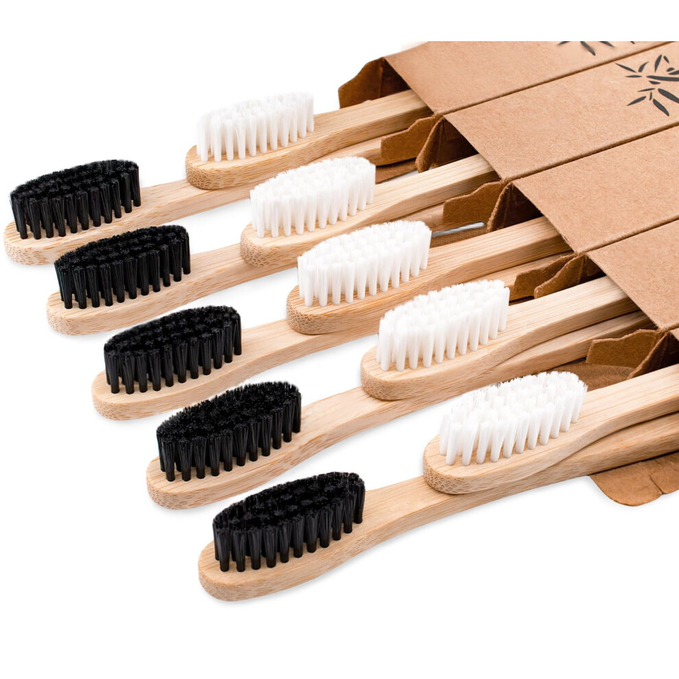 ECOETBOO Bamboo Toothbrushes Medium Bristles for Adult  10 Pack Family Bulk Toothbrushes Set Natural Organic Wooden Tooth Brush Charcoal Woo-image-OPC-PFNJ2X6-NEW