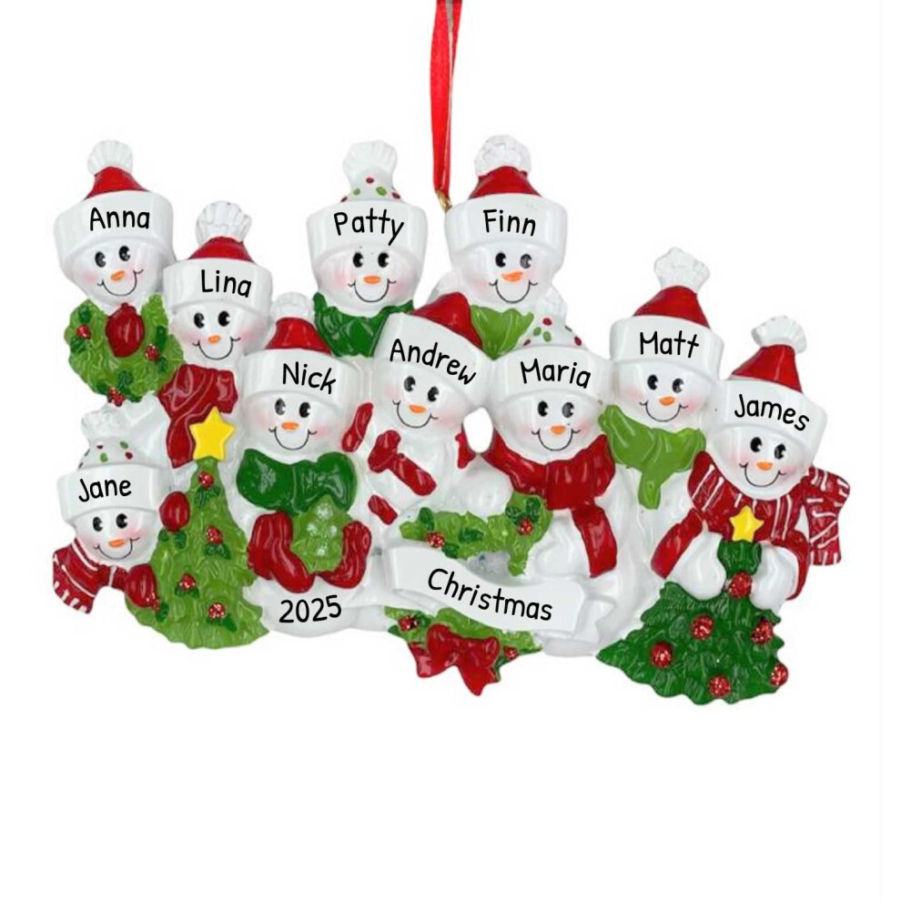 Spersonalizowane Rodzinne Ozdoby Swiateczne - Niestandardowe Ozdoby Rodzina 10 Osb Ozdoba Swiateczna 2024 Dostosowana Rodzina Balwanw 10 Wiszace Oz-image