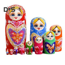 10Pcs/Set Russian Nesting Doll 10 Layers Handmade Wooden Vintage Matryoshka Stacking Toy Home Office Desktop Decoration Ornament