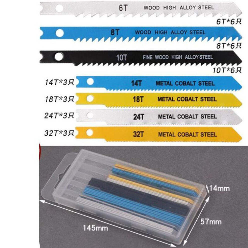 (as the picture, 30pcs) Jig Saw Blade Set Carbon Steel 6/8/10/14/18/24/32TPI Assorted Jigsaw Blades For Bosch DEWALT BLACK+DECKER CRAFTSMAN