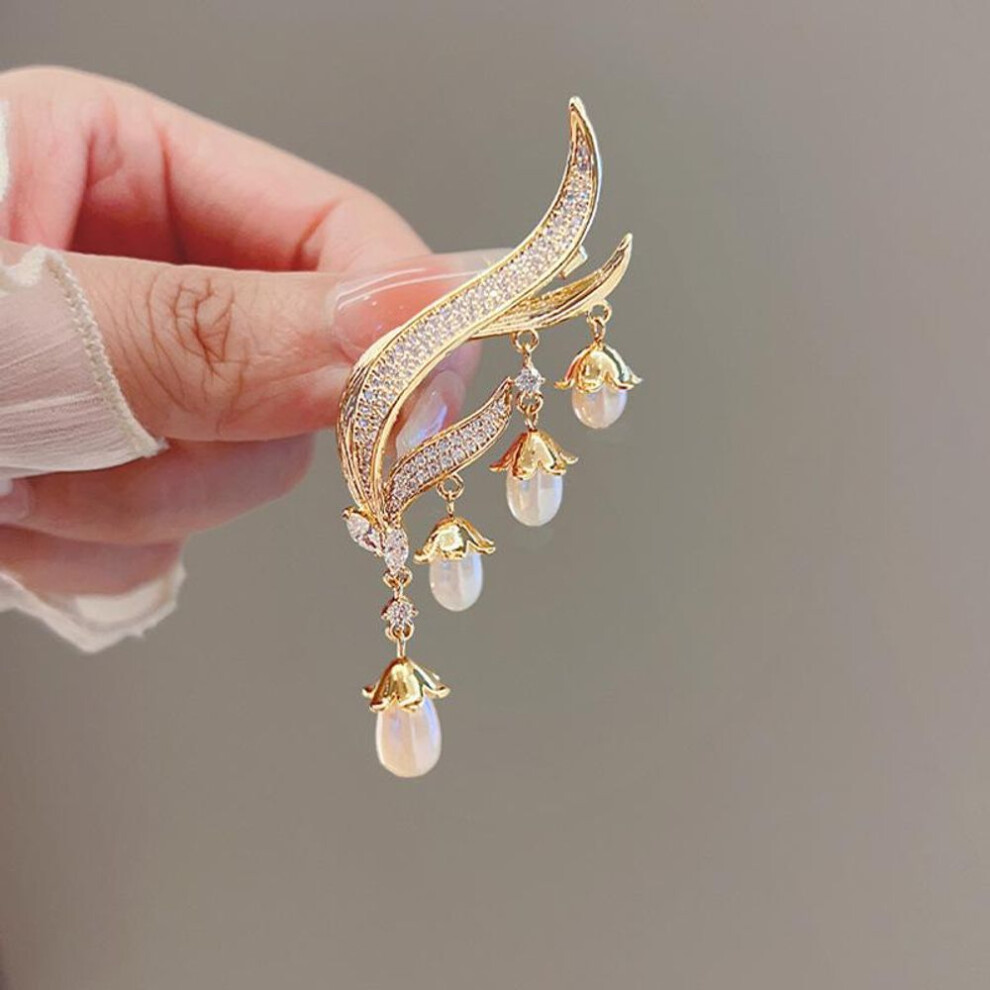 lily Of The Valley Pearl Tassel Brooch: Elegant Women's High-end Pin With Unique Design