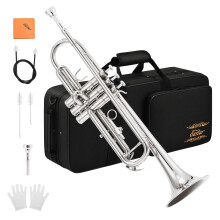 Juego de trompeta Eastar est   ndar en Sib para principiantes, instrumento de metal para estudiantes, con estuche r   gido, kit de limpieza, boquilla