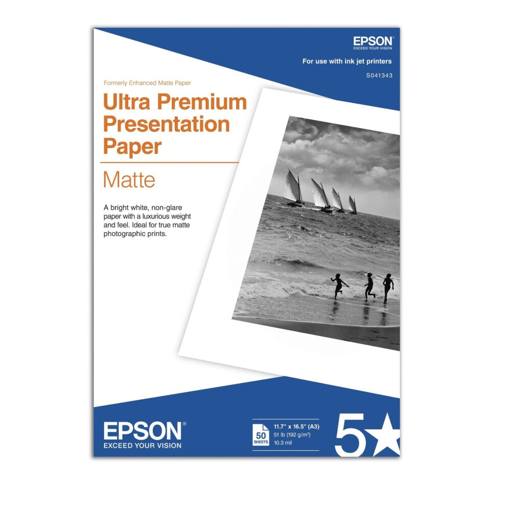 Epson Ultra Premium Presentation Paper Matte  11.7 x 16.5  50 Sheets/Pkg (S041343)