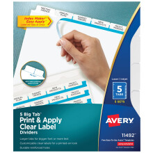 Avery 5 Big tab Dividers pour 3 anneaux Empression facile et appliquez des onglets blancs personnalisables de bande d'etiquette claire 5 ensemble