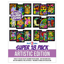 Super Pack of 18 Fuzzy Velvet coloring Posters (Artistic Edition) - great for Family Time, Arts crafts, Travel, classrooms, care Facilities For All