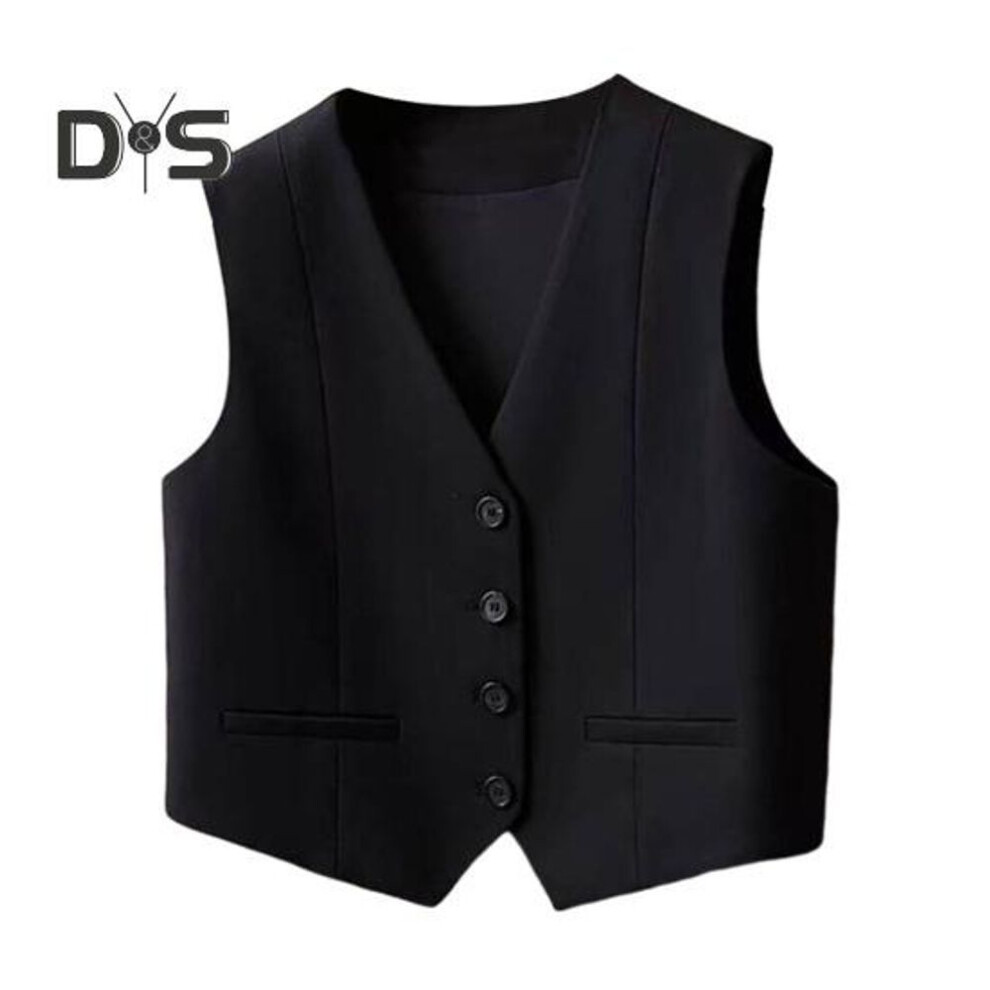 (M, black) Women's Vest Top Sleeveless Suit Vest Single Breasted V-neck Waistcoat Dressy Casual Vest Jacket for Spring Summer
