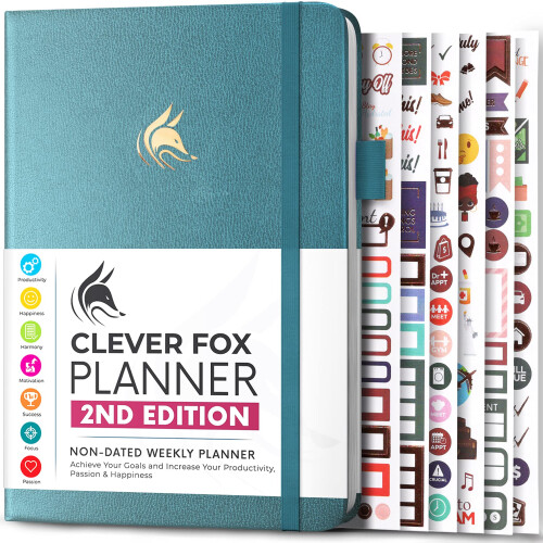 Clever Fox Planner 2η Έκδοση - Πολύχρωμος Εβδομαδιαίος & Μηνιαίος Σχεδιαστής Στόχων