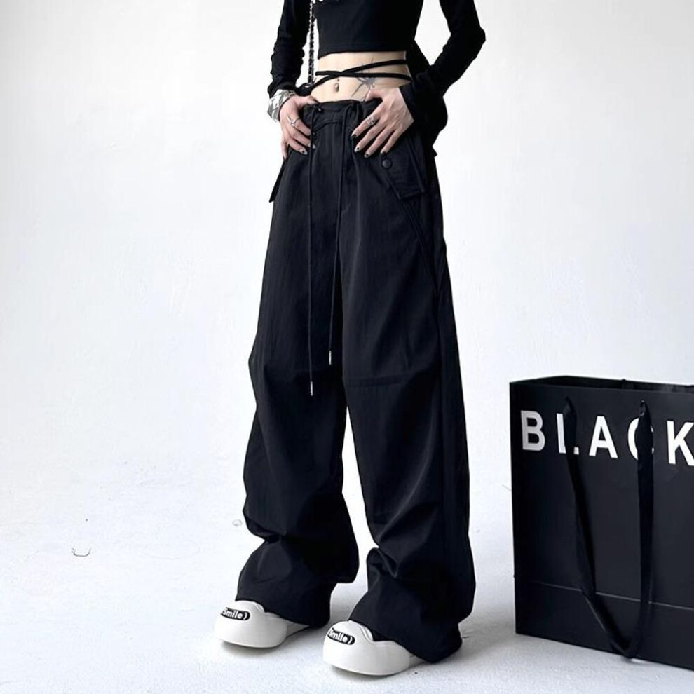 (black, M) 2025 Women's Wide-Leg American Yuppie Overalls - Loose Mopping Sports Trousers for Summer and Autumn