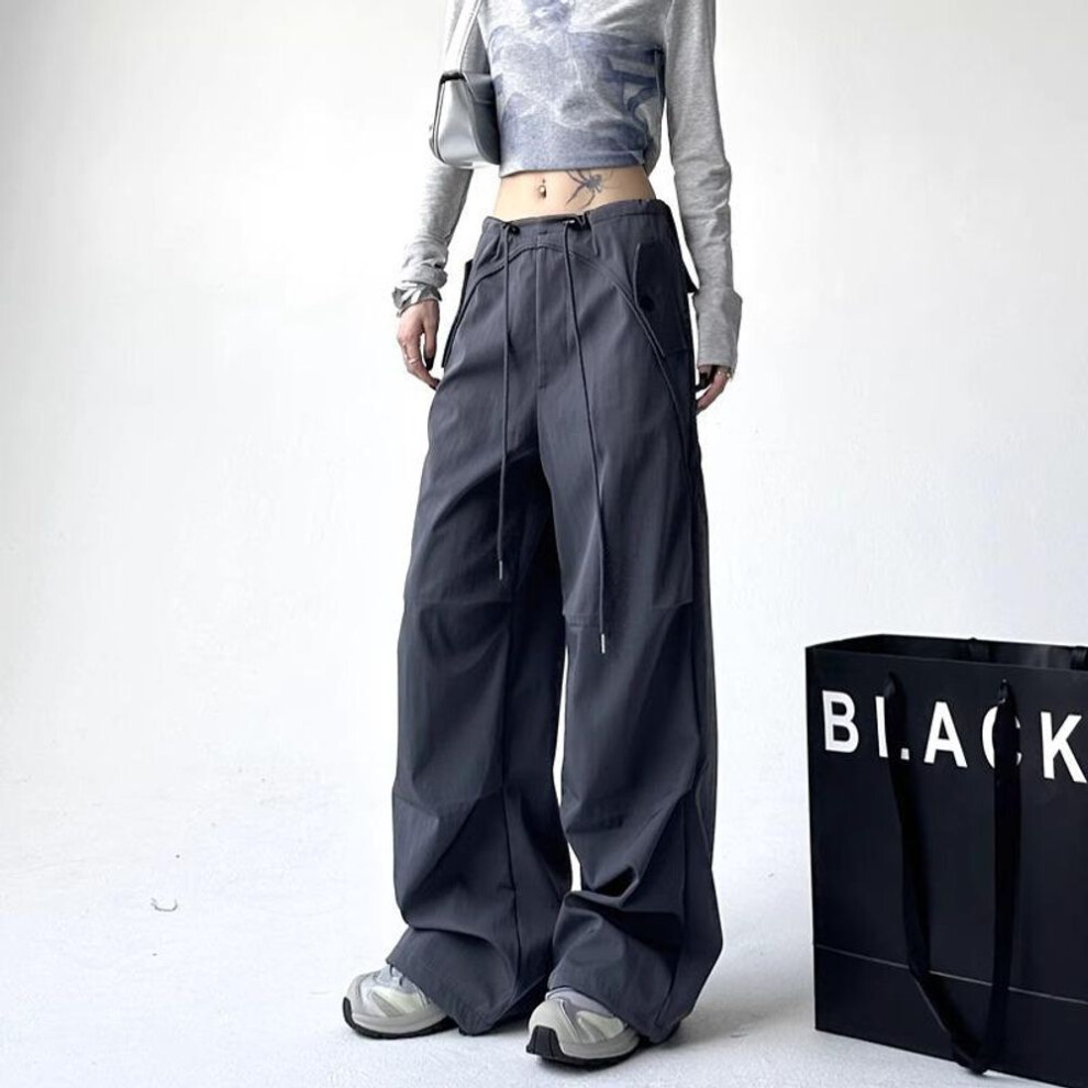 (dark gray, XXL) 2025 Women's Wide-leg American Yuppie Overalls - Loose Mopping Sports Trousers For Summer And Autumn