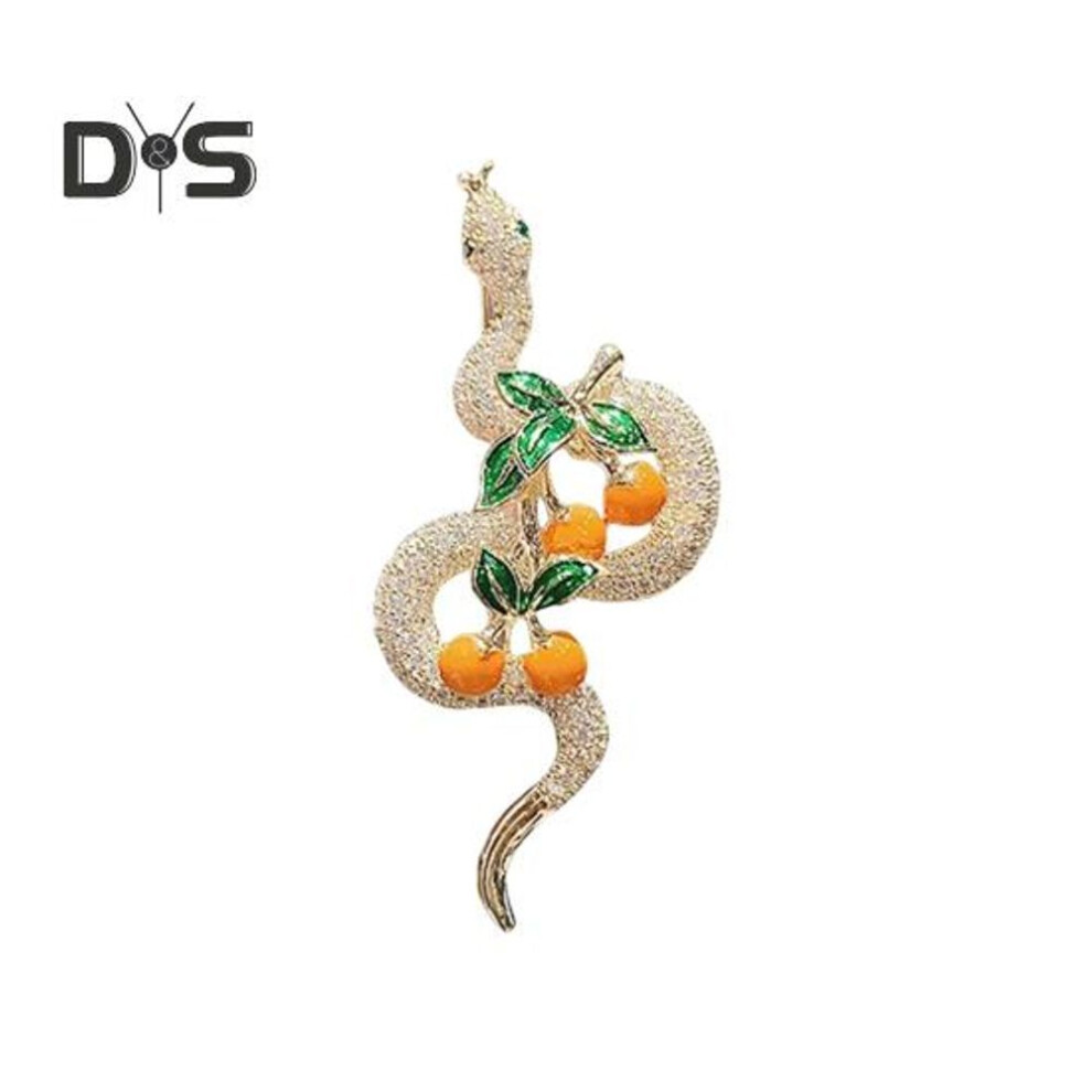 New Year Snake Brooch Good Luck Symbol Persimmon Rhinestone Decor Chiense Zodiac Year Of The Snake Clothes Pin Prom Party Formal Occasions Brooch