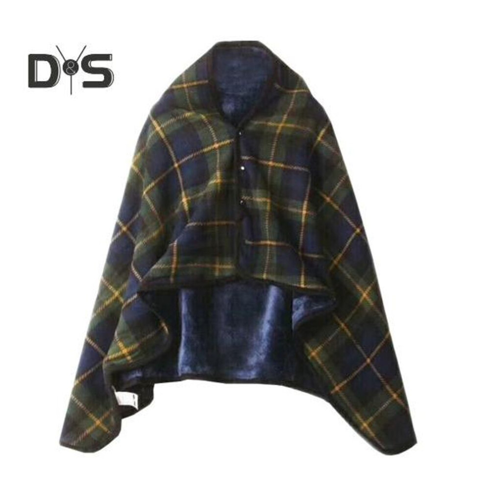 (green, S) Foldable Blanket With Button Down Design Plaid Pattern Double Layer Warmth For Home Office Car Tv Reading Traveling Cozy Wrap Blanket