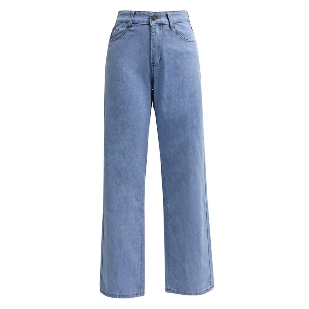 (light blue, XXXL) Women High Waist Jeans Vintage Washed Straight Leg Non-stretch Cotton S-xxxl Size