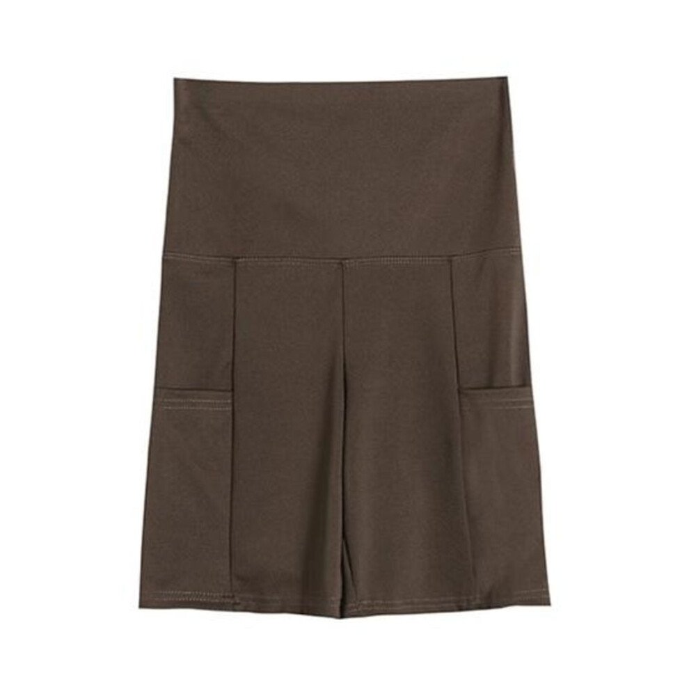 (coffee, L) Women Safety Shorts With Side Pockets Solid Color High Elastic Summer Shorts Sweat-absorbing Hip Lift Function Shorts