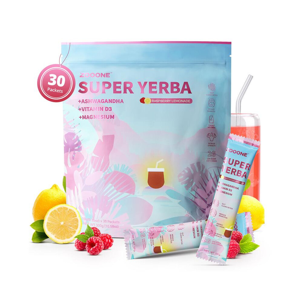 ZOOONE Super Yerba | Yerba Mate Instant Tea Powder |  RASPBERRY LEMONADE Flavor | 30 Servings