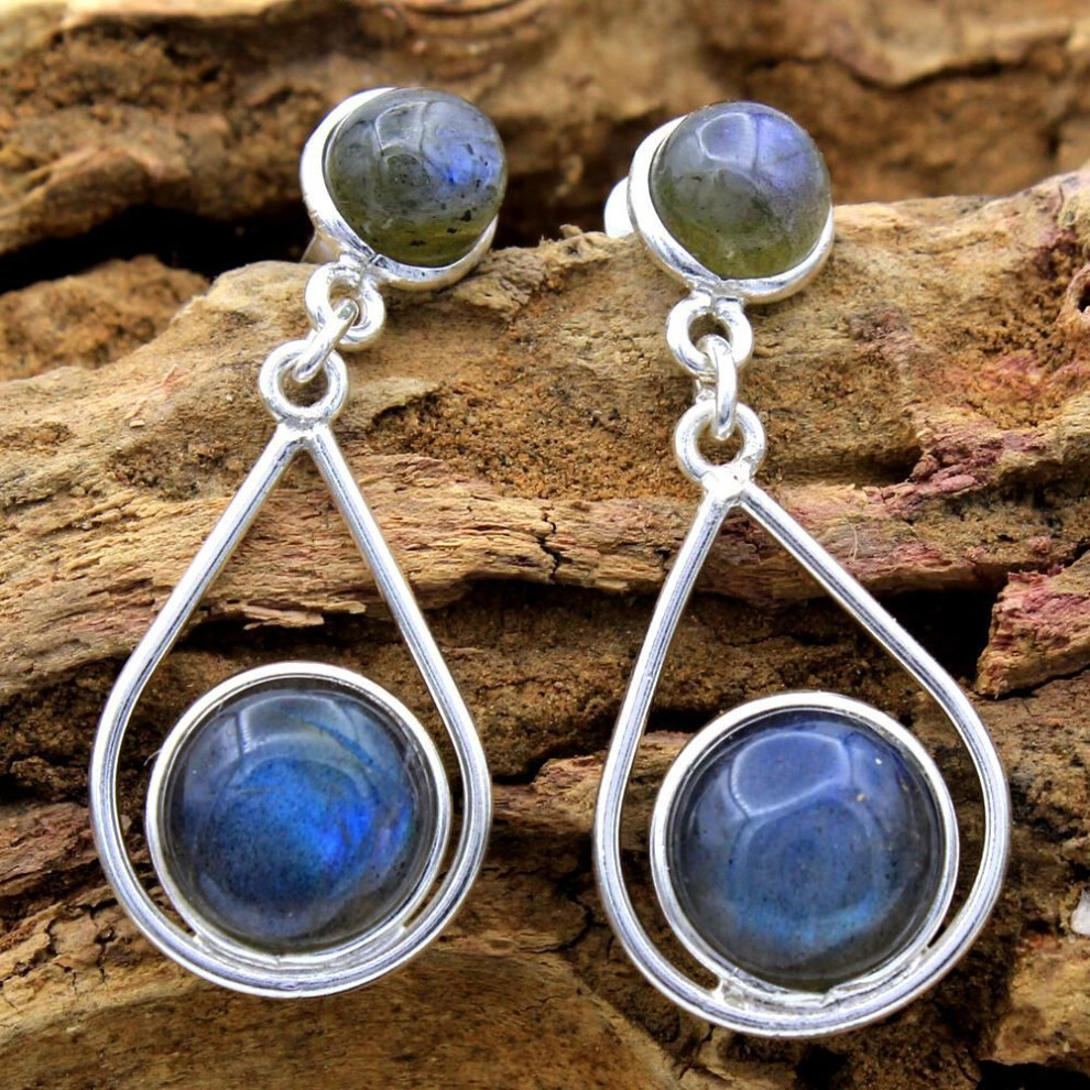 (blue) Labradorite Silver Earring, Women Jewelry, Stud Earring, Silver Jewelry, 925 Sterling Silver Handmade Jewelry