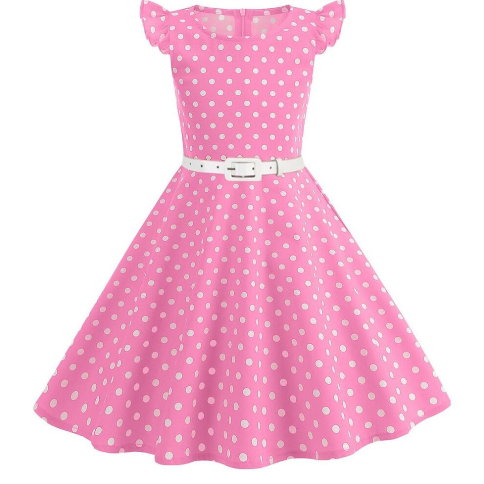 (pink, 130) Fashionable Polka Dot Children's Dress Fresh Retro Skirt