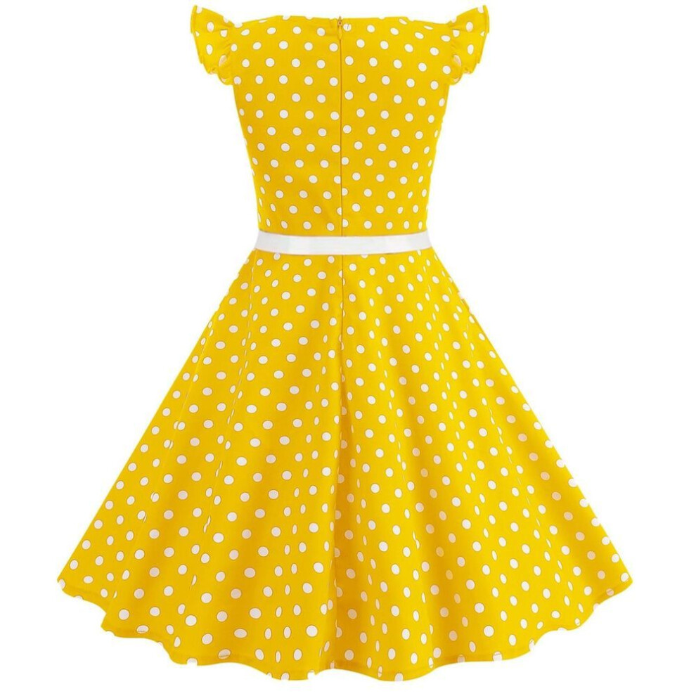 (yellow, 130) Fashionable Polka Dot Children's Dress Fresh Retro Skirt