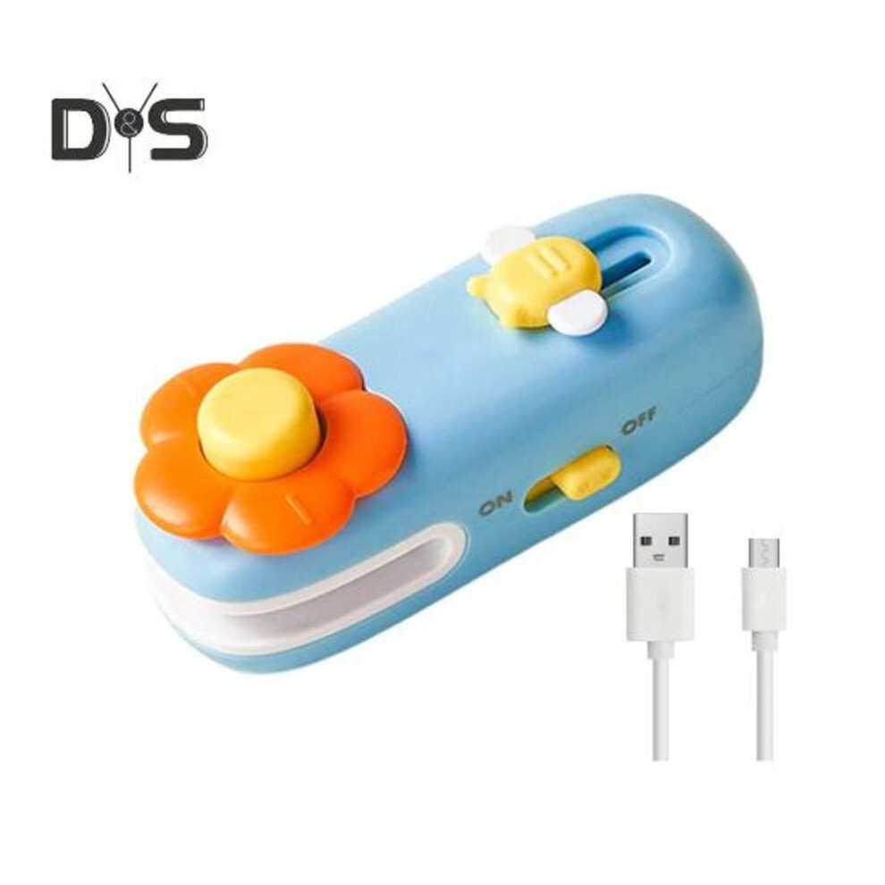 (blue) Mini Bag Sealer And Cutter Rechargeable Chip Bag Sealer Portable Sealing Machine For Snack Bags Quick Heat Compact Cutting And Resealing Tool