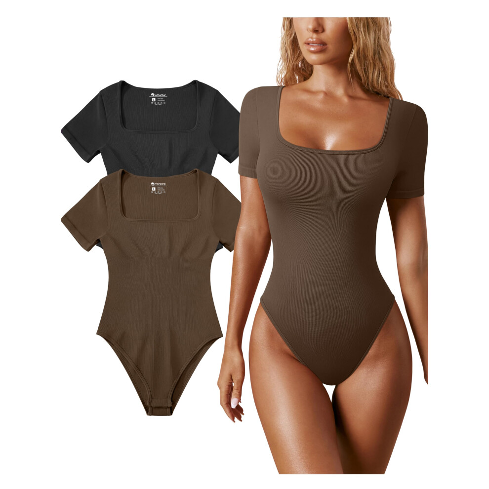 OQQ Women's 2 Piece Bodysuits Sexy Ribbed One Piece Square Neck Short