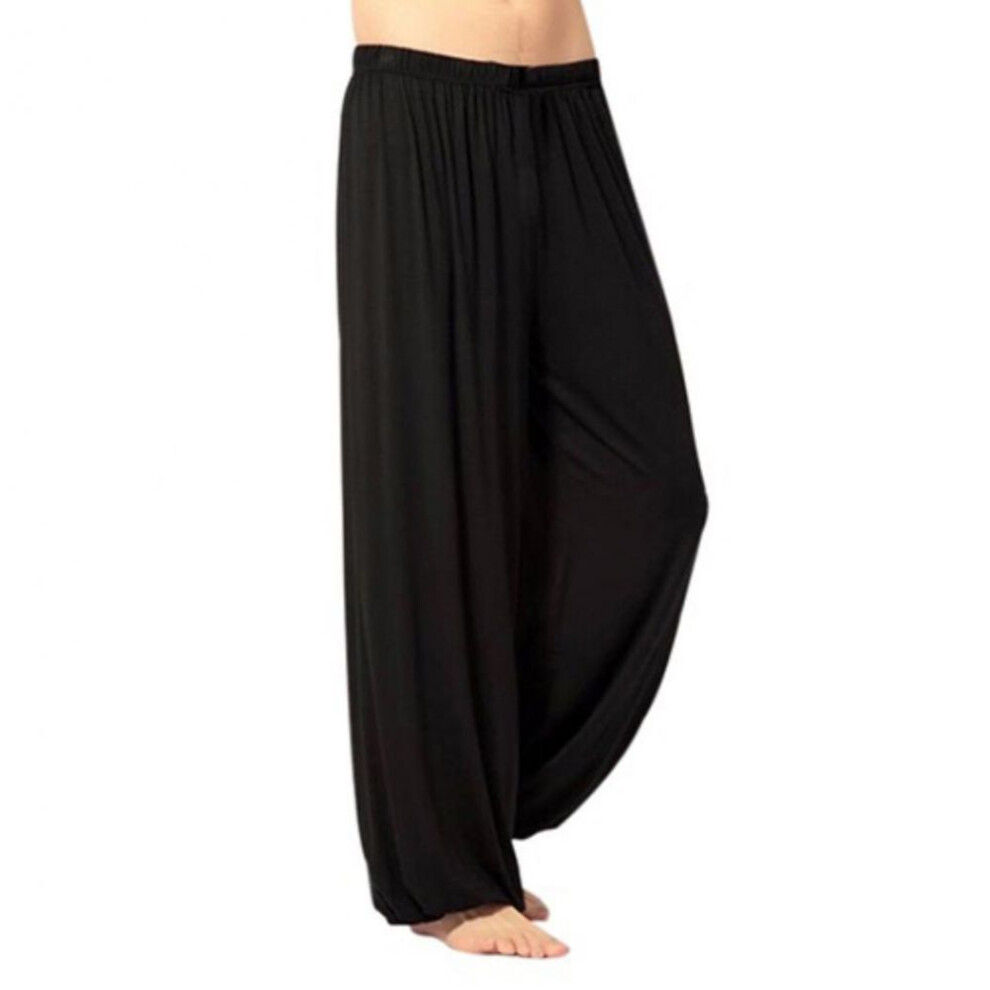 (black, XL) Men's Casual Pure Color Slacks Belly Dance Yoga Haren Pants Slacks