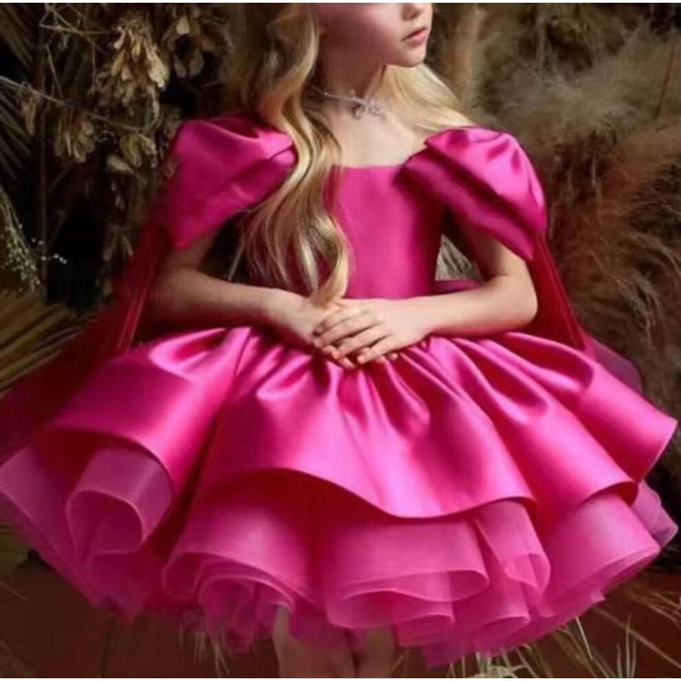 (red-violet, 130) Luxury Floral Girl Party Dress Fluffy Grand Event Teen Girl Birthday Princess Dress Children Formal Occasion Girl Clothes
