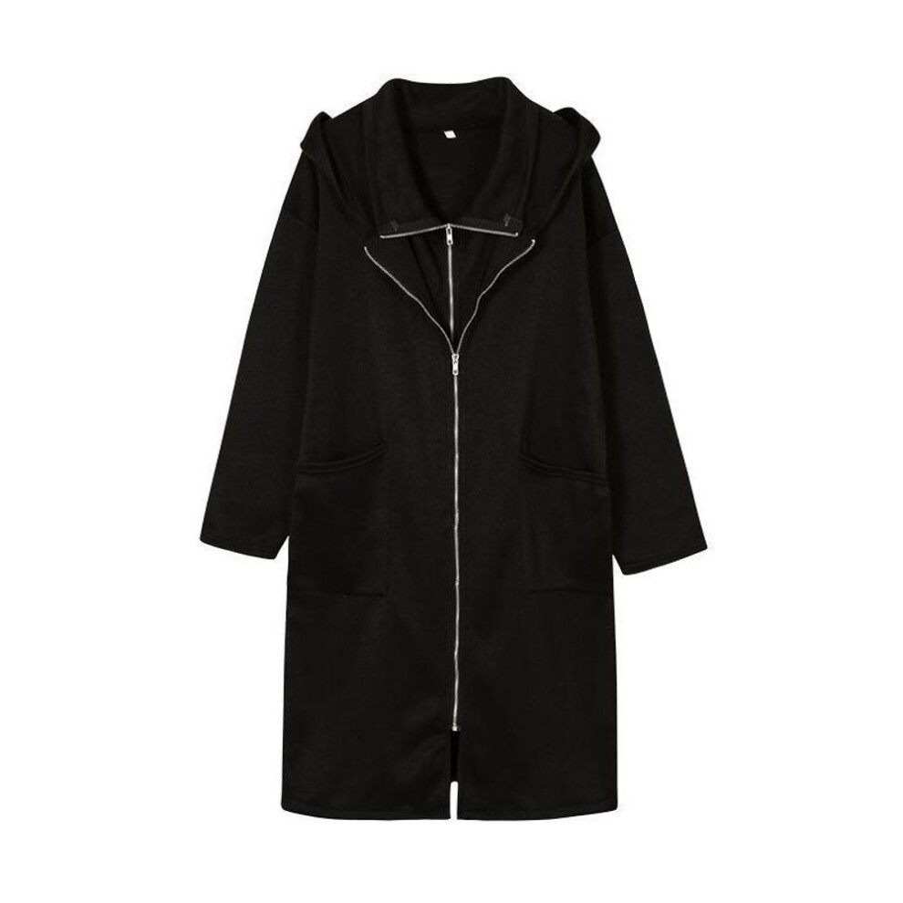 (M, black) Women's 2021 Loose Fit Hooded Zipper Sweatshirt Jacket with Pockets