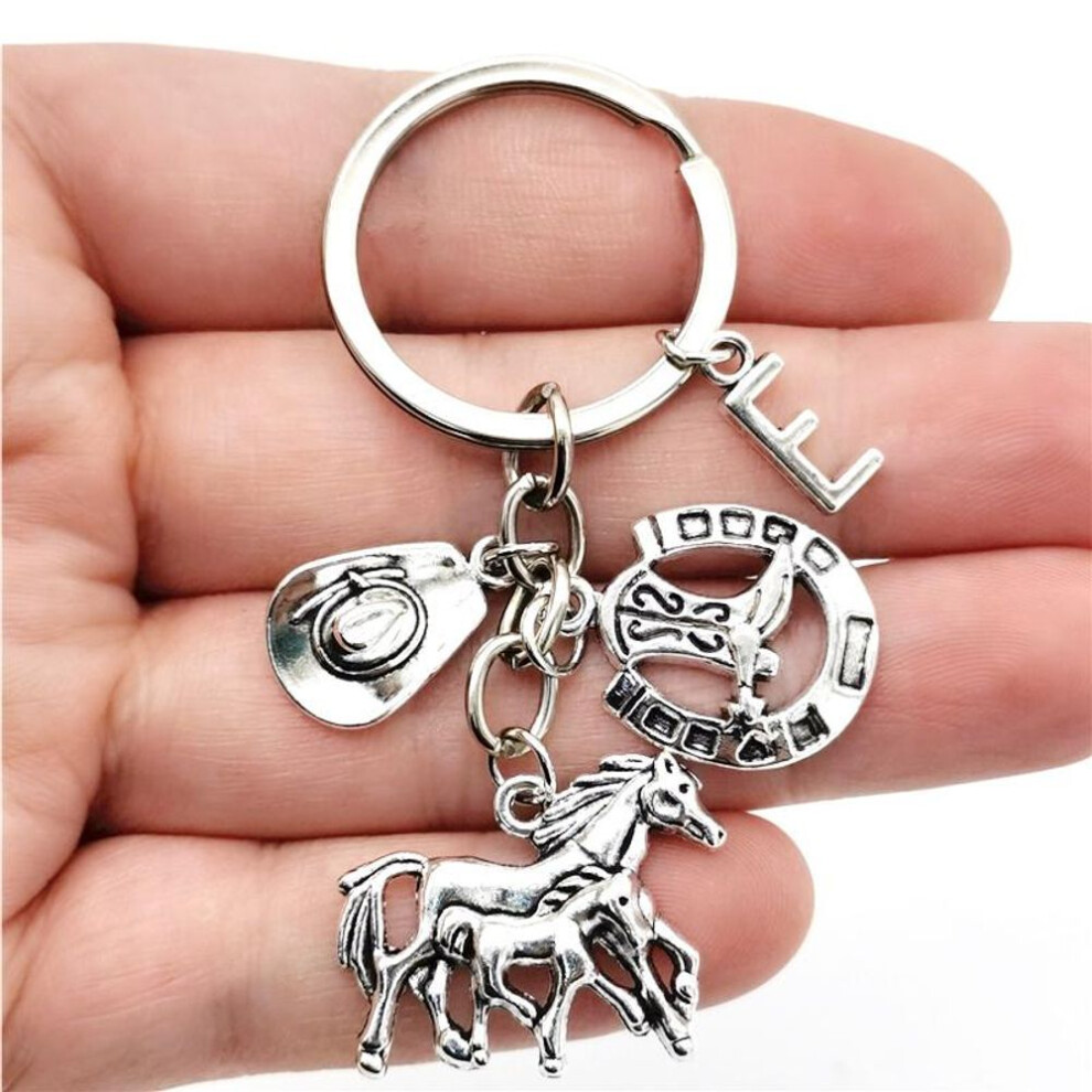 (Other, E) 26 Letters Antique Silvery Hat Horseshoe Keychain Horse Pendant Key Rings Lucky Equestrian Horse Key Chain Jewelry Gifts