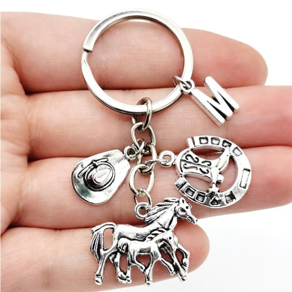 (Other, M) 26 Letters Antique Silvery Hat Horseshoe Keychain Horse Pendant Key Rings Lucky Equestrian Horse Key Chain Jewelry Gifts