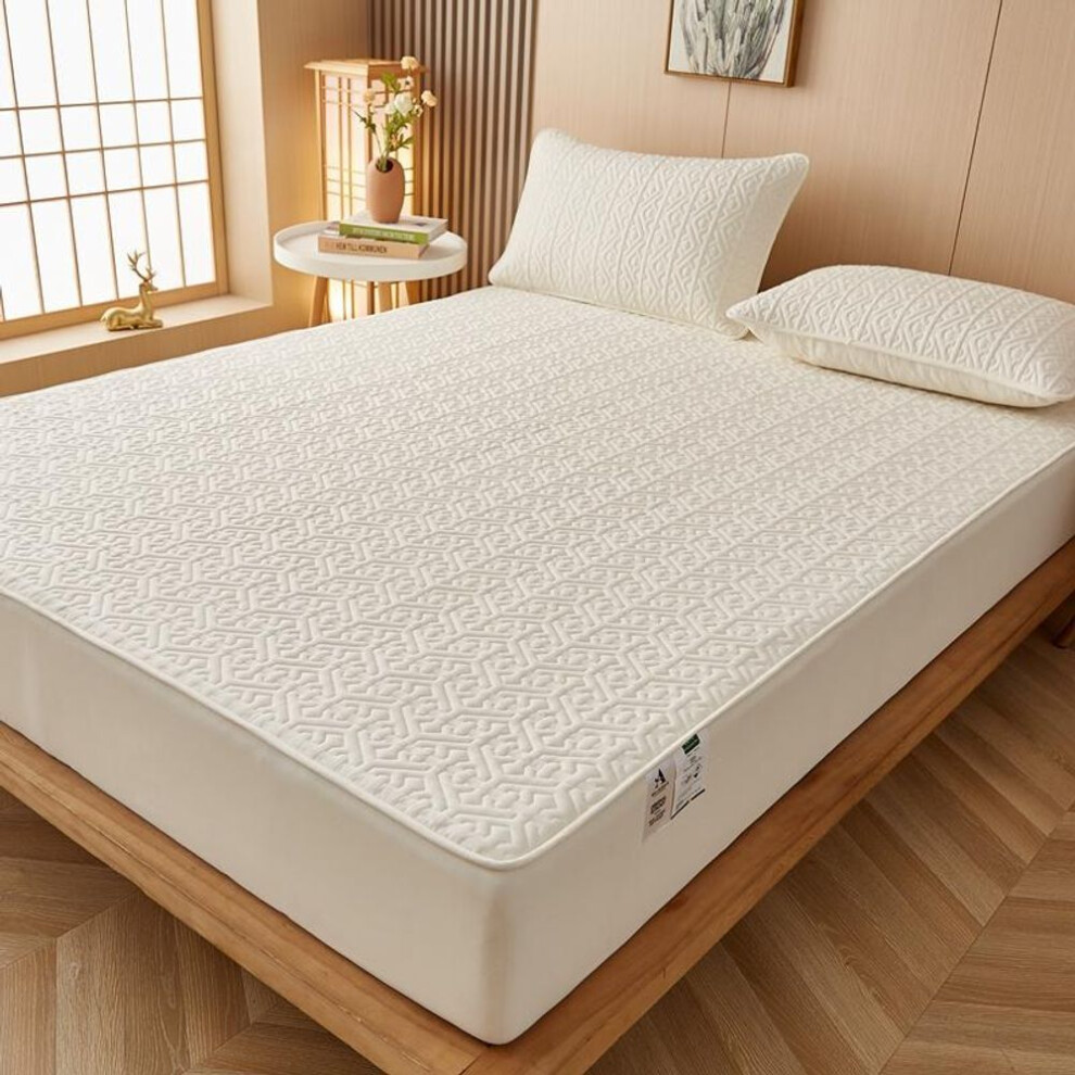 (beige, 100x200x30cm) Quilted Cotton Mattress Cover Thickened Breathable Fitted Mattress Pad Protector Non Slip Bed Topper for Double King Queen Beds