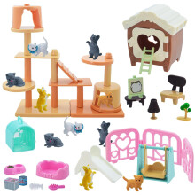 Ielyn Pet foregive leg leget?j 48pcs kat figurer leget?j til b?rn realistisk detaljeret kattepleje center med tilbeh?r leget?j s?tter uddannelses