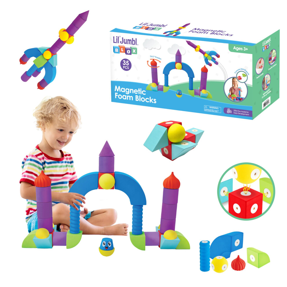 Photos - Construction Toy Lil' Jumbl Magnetic Foam - STEM Preschool Sensory Toys for Children Toddlers Boys and Girls - 35 Piece Castle Set Bath Build