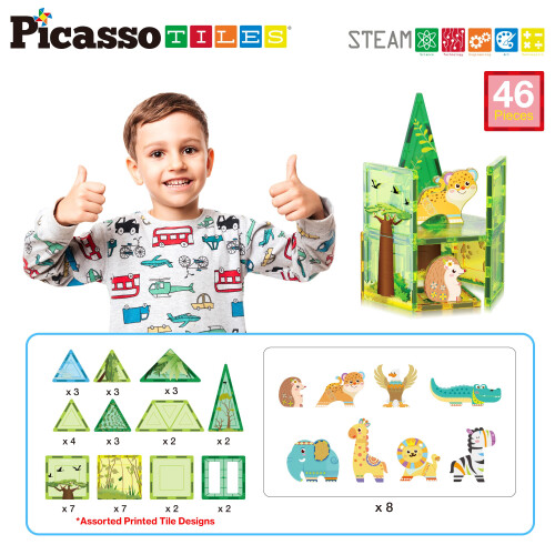 PicassoTiles Σετ Μαγνητικών Τουβλών Safari με 8 Ζώα για Δημιουργικά Παιχνίδια 1