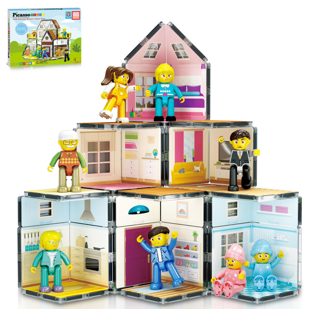 Photos - Construction Toy PicassoTiles Magnet Tile Building Block Family Homestead Doll House Theme Playset 8 Character Action Figures Double Sided Ma