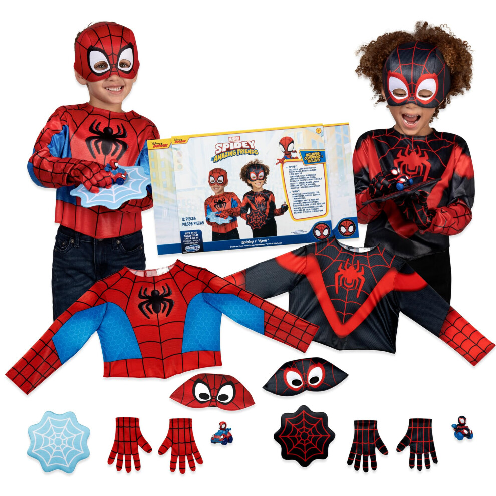 Ensemble De DéGuisement Officiel Marvel Spidey Et Spin Pour Tout-Petits : Hauts à Manches Longues, Demi-Masques En Tissu, Gants, Boucliers En Toi-image