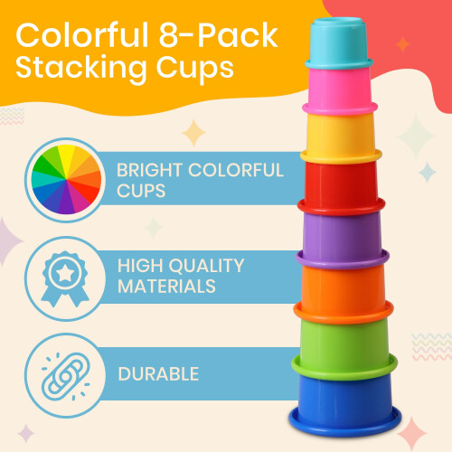Tiny Tinker Stacking Cups Baby Toy Educational Cup Stacking Set 8-Pc Stackable Cups with Number Rainbow Nesting Cups for Babies 6-12 Months Stacking C 1