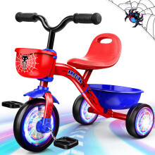 Tricykel til sm?b?rn 1-3 3-5 ?r gamle Spider Toddler Bike Baby Balance Cykel med farverige belysningshjul og stor kurv f?dselsdagsgave og leget?j