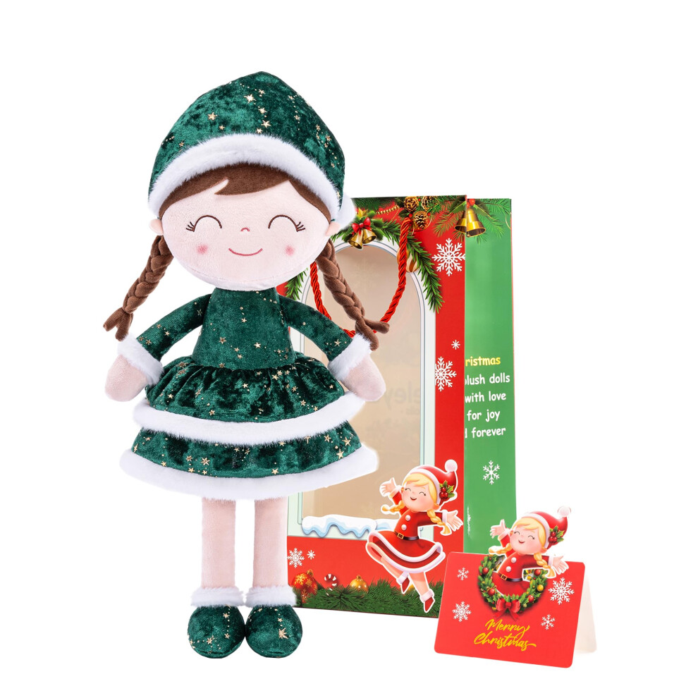 Poupée en peluche douce Gloveleya, poupée fille de Noël avec robe verte, coffret cadeau et carte gratuite - Cadeau idéal pour les fêtes ou les an