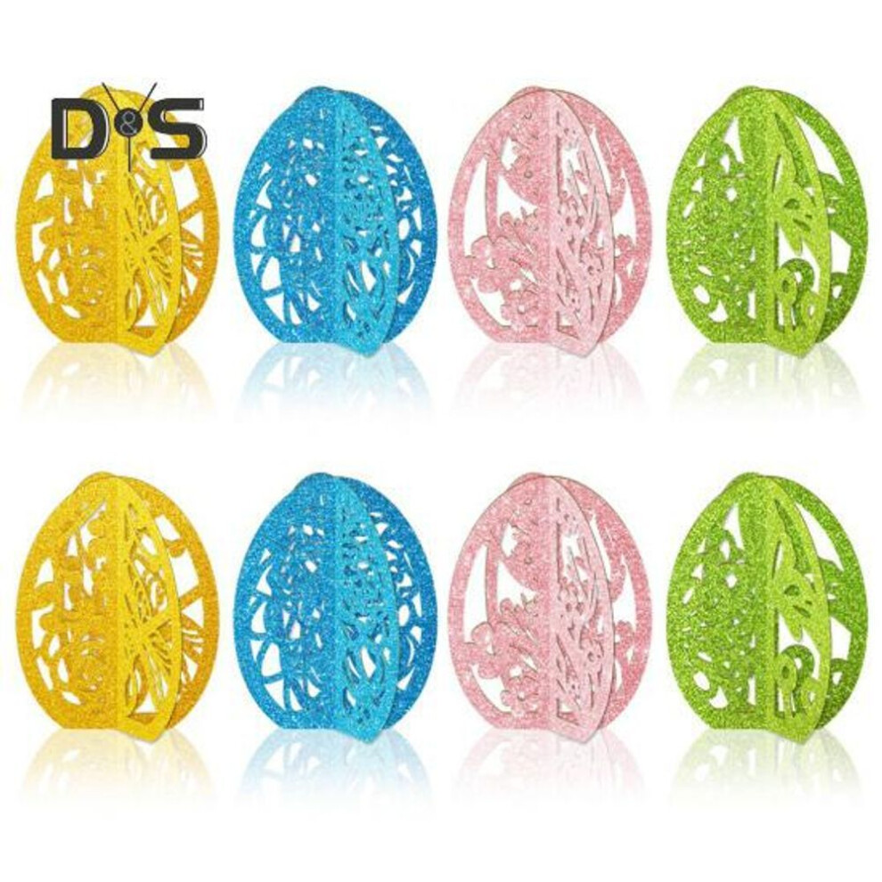 8 Pcs Easter Eggs Ornament 3D Glitter Paper Colored Eggs Table Decoration Standing Cutout Eggs For Home Office Easter Celebration