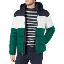 Giacca Puffer con Cappuccio Tommy Hilfiger Uomo (Standard e Big & Tall), Verde Color Block, X-Large