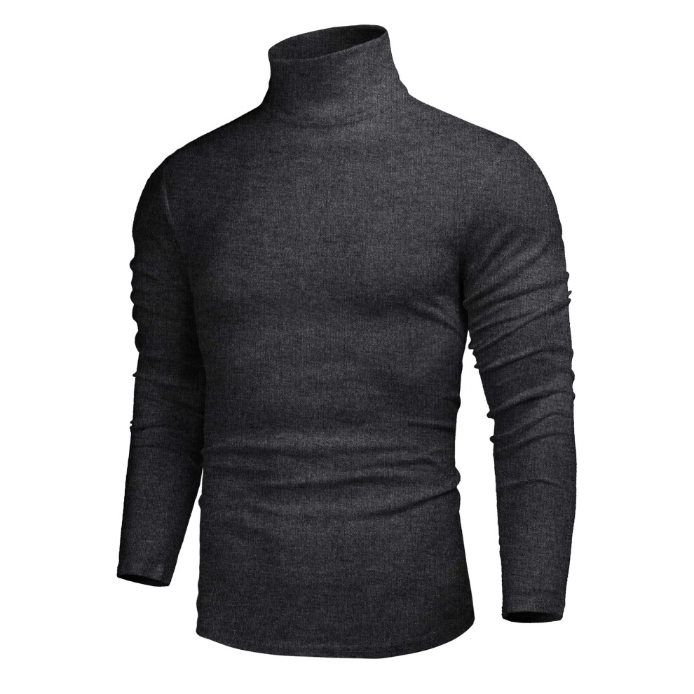 Pull Col Roul Thermique En Tricot Pour Homme, Coupe Slim, D Contract , Gris Fonc , Taille M-image