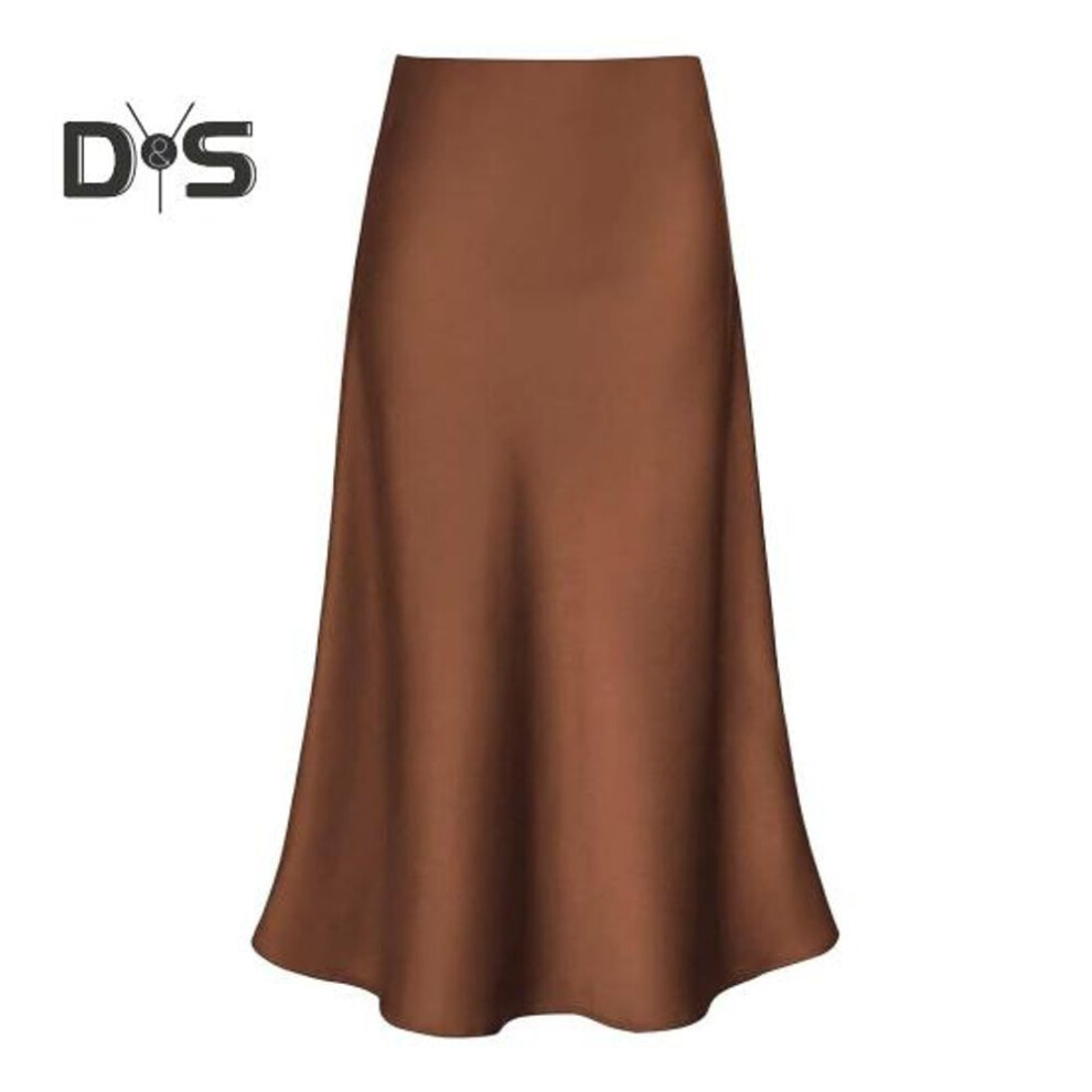 (M, coffee) Maxi Skirt Women High-Waist Smooth Satin Long Skirt with Zipper Solid Color Spring Autumn Women Hip Wrapped Fishtail Skirt