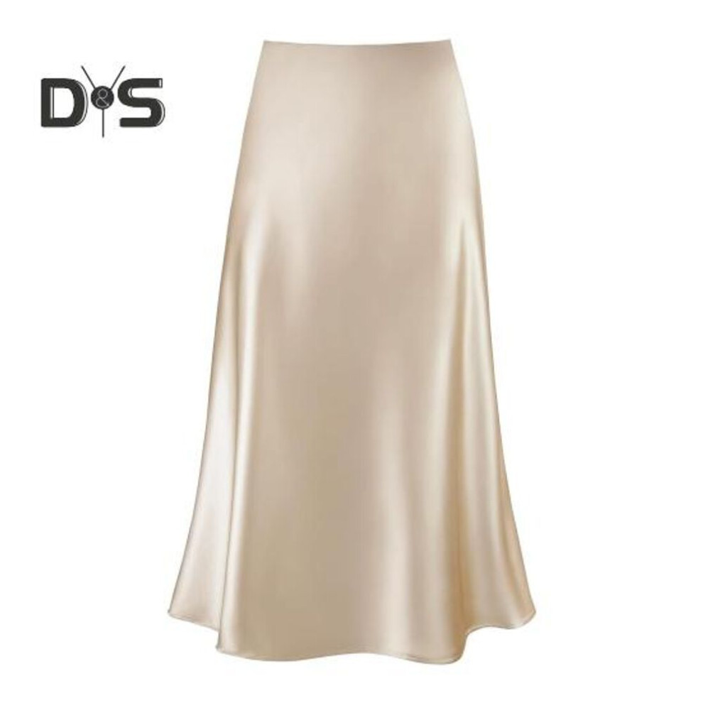 (XL, champagne) Maxi Skirt Women High-Waist Smooth Satin Long Skirt with Zipper Solid Color Spring Autumn Women Hip Wrapped Fishtail Skirt