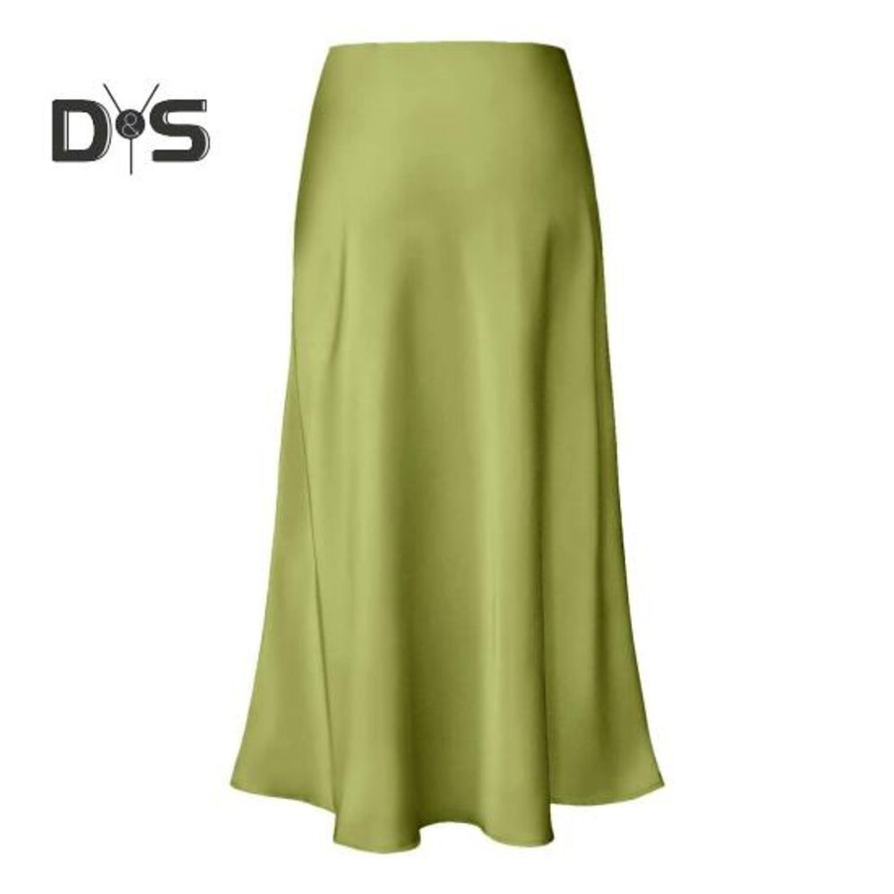 (M, yellow,green) Maxi Skirt Women High-Waist Smooth Satin Long Skirt with Zipper Solid Color Spring Autumn Women Hip Wrapped Fishtail Skirt