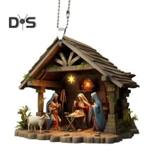 (as the picture, 4mm D) Nativity Scene Pendant Acrylic Birth of Jesus Christmas Hanging Ornament Festive Decor Religious Memorial Ornament for Xmas Tree Mantel Car