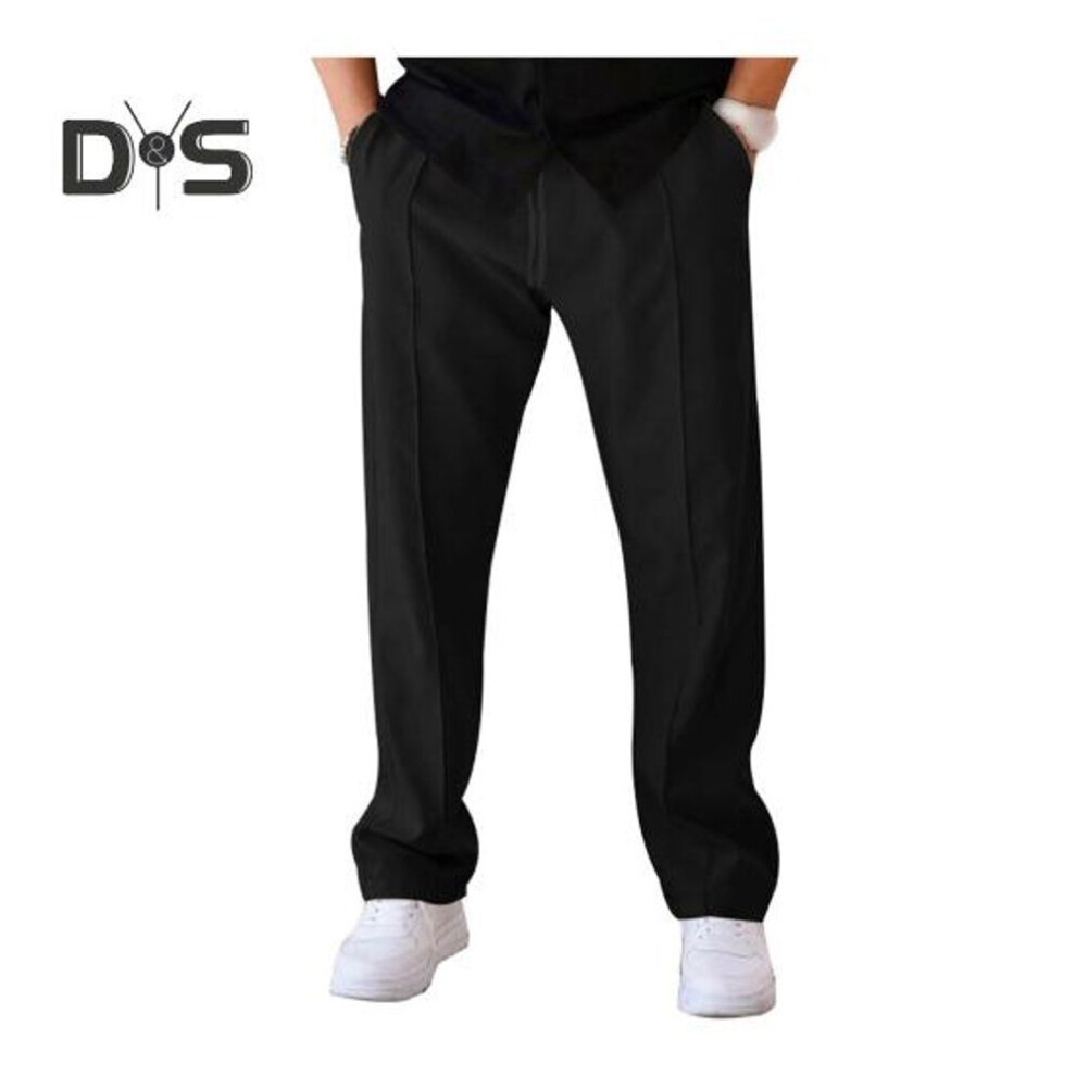 (black, 2XL) Men Straight Sweatpants Drawstring Elastic Waist Wide Leg Solid Color With Pockets Loose Casual Daily Trousers For Work Travel And Outdoor