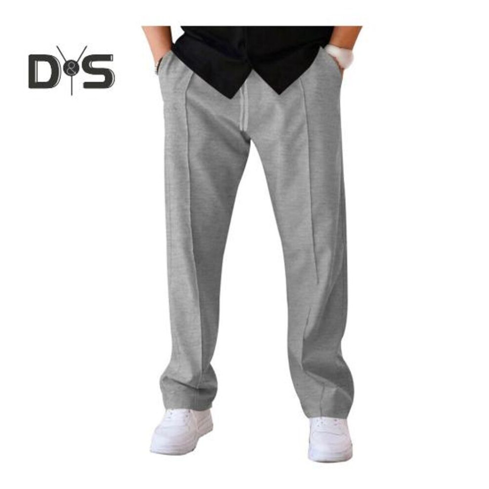 (light grey, L) Men Straight Sweatpants Drawstring Elastic Waist Wide Leg Solid Color With Pockets Loose Casual Daily Trousers For Work Travel And Outdoor